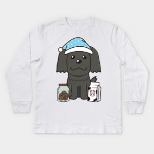 Funny black dog is having a midnight snack Kids Long Sleeve T-Shirt